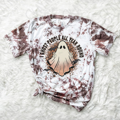 I Ghost People All Year Round Sublimation Design PNG Digital Download Printable Leopard Ghost Halloween Retro Groovy Bats Peace Fall Spooky