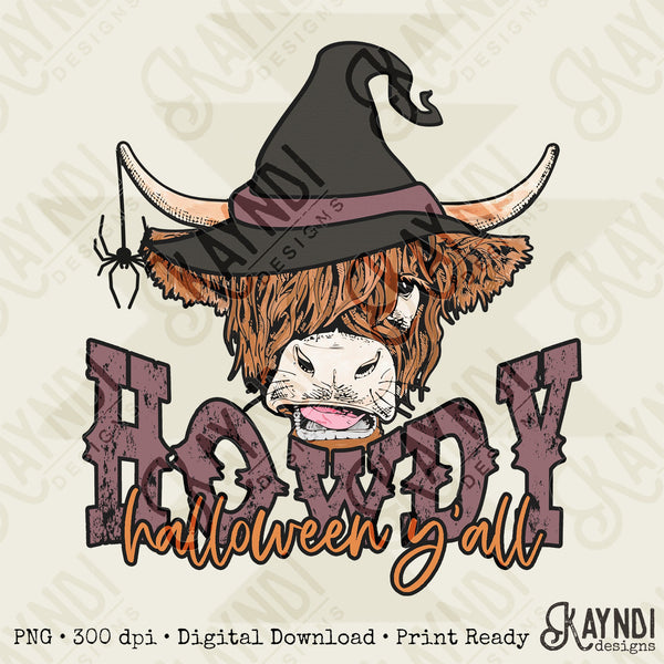 Howdy Halloween Y'all Sublimation Design PNG Digital Download Printable Furry Cow Witch Western Halloween Country Southern Cowboy Cowgirl