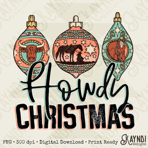Howdy Christmas Sublimation Design PNG Digital Download Printable Western Christmas Country Cowboy Cow