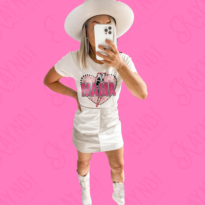 Mama Heart Sublimation Design PNG Digital Download Printable Cow Print Lighting Bolt Valentine Heart Cute Matching Mama Mini Designs