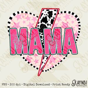 Mama Heart Sublimation Design PNG Digital Download Printable Cow Print Lighting Bolt Valentine Heart Cute Matching Mama Mini Designs