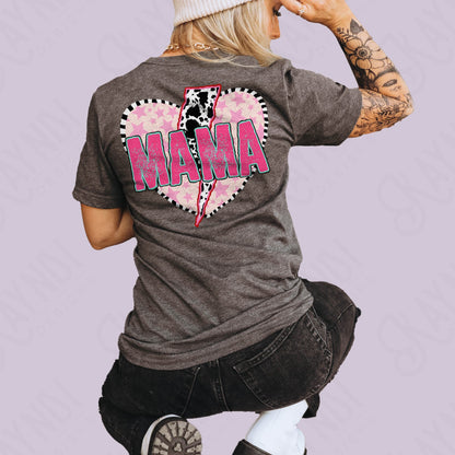 Mama Heart Sublimation Design PNG Digital Download Printable Cow Print Lighting Bolt Valentine Heart Cute Matching Mama Mini Designs