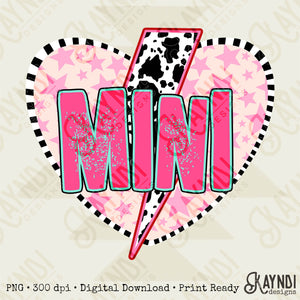 Mini Heart Sublimation Design PNG Digital Download Printable Cow Print Lighting Bolt Valentine Heart Cute Matching Mama Mini Designs